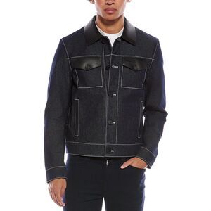 Mackage Mens  Nash Leather-Trim Denim Jacket, Blue